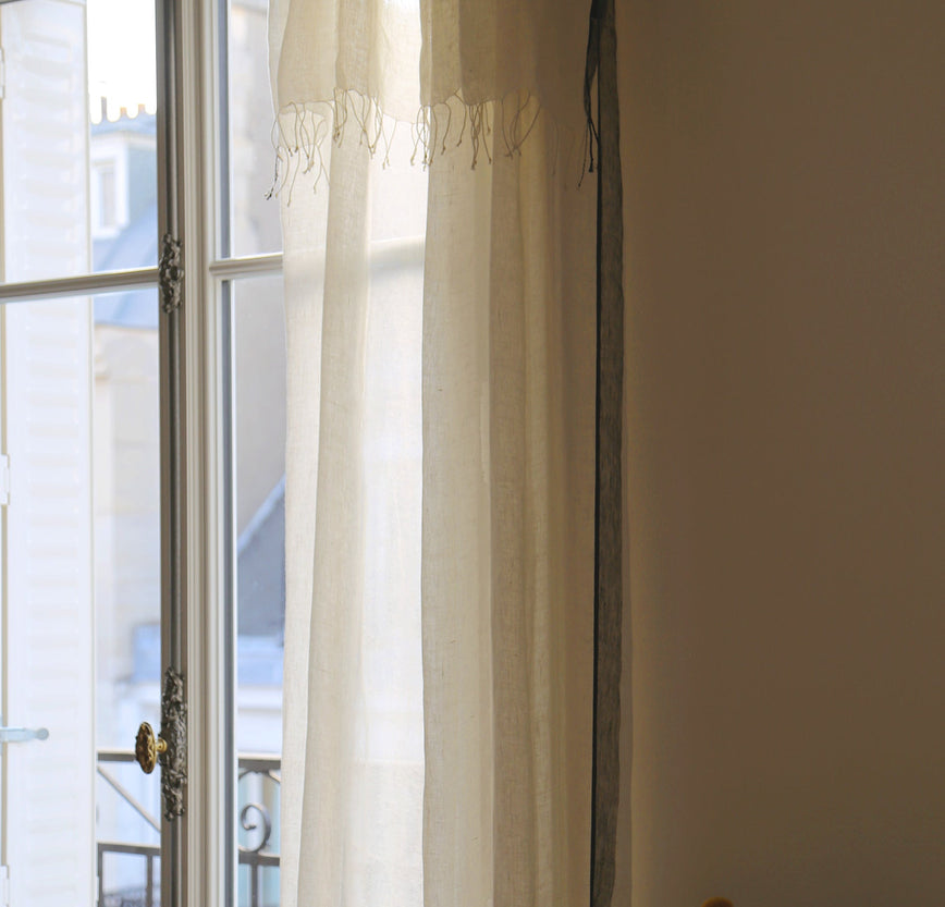 Rideau en lin Hava à bordure colorée