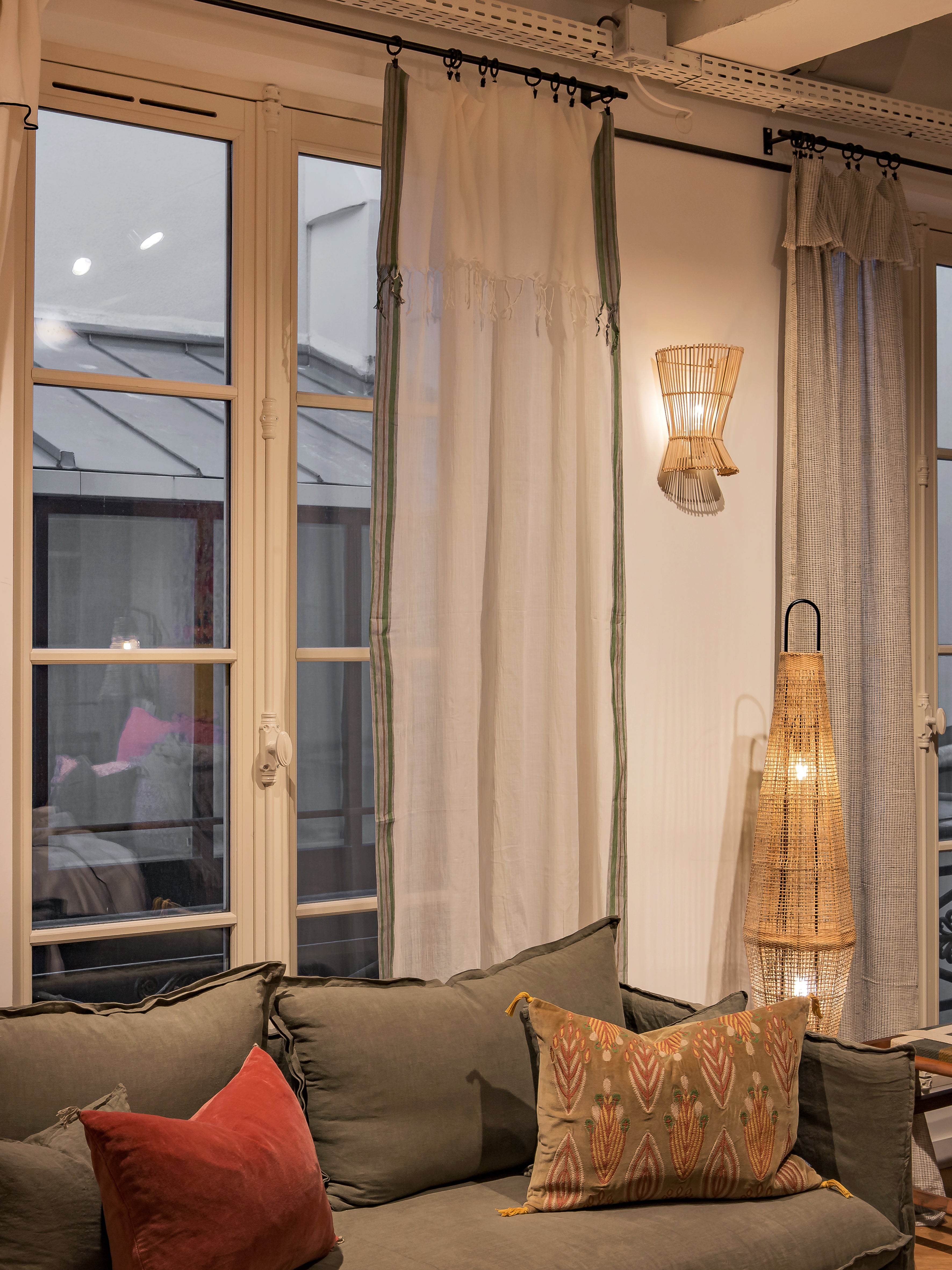 Sivi cotton voile curtain with fringes - Sheer curtain - Caravan