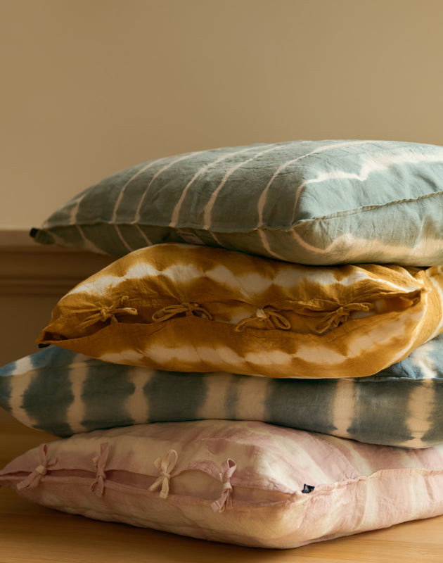 Set de 2 taies d'oreiller en lin lavé motif tie and dye