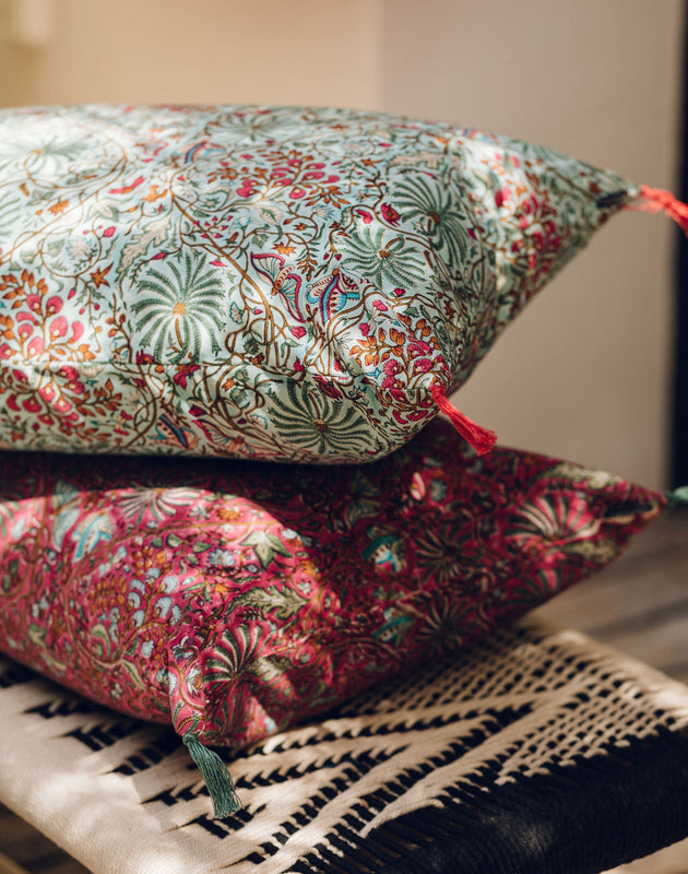 Housse de coussin en coton imprimé Papilio aux motifs fleuris