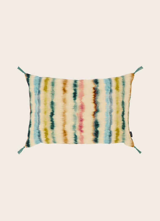 Housse de coussin rectangulaire à pompons Flusso en lin et jute