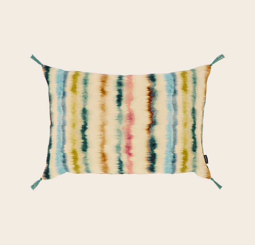 Housse de coussin rectangulaire à pompons Flusso en lin et jute
