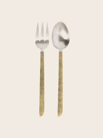 Couverts de service fourchette et cuillère avec manche doré