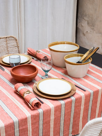 Nappe en lin rayures rouges - Caravane