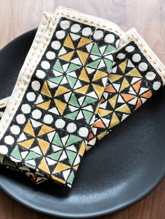 Serviette de table Jaffna en coton imprimé en bloc