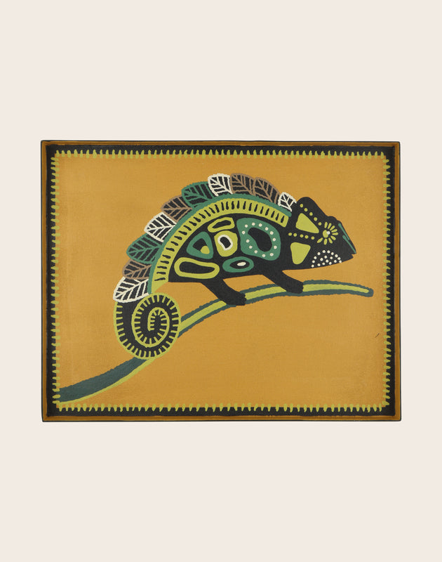Plateau de service rectangulaire Kaleo en métal peint au motif Caméléon