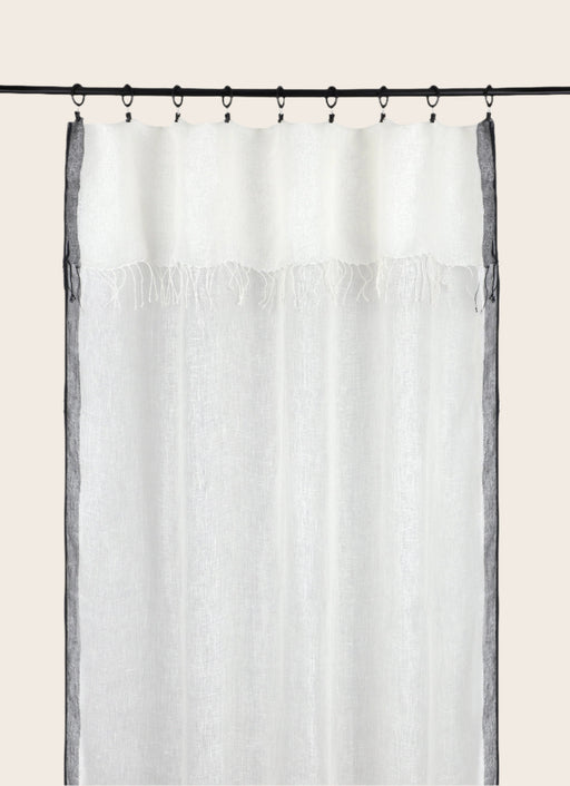 Rideau Hava en lin à franges torsadées aux extrémités et bordures couleur Charcoal sur le côté