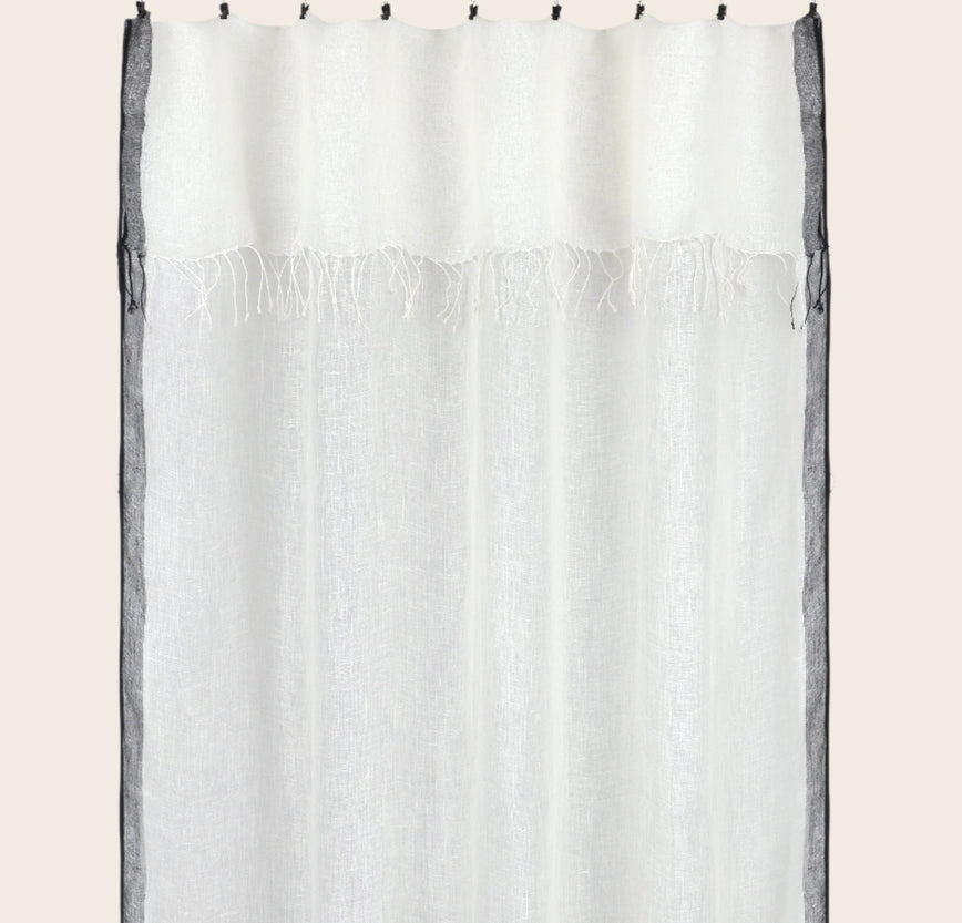 Rideau Hava en lin à franges torsadées aux extrémités et bordures couleur Charcoal sur le côté