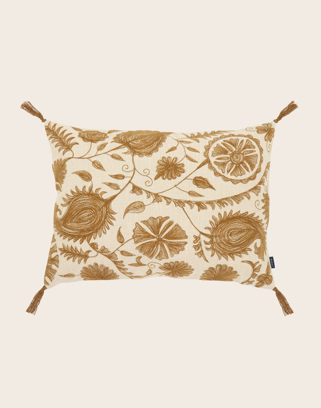 Housse de coussin en coton brodé Anor couleur Cannelle
