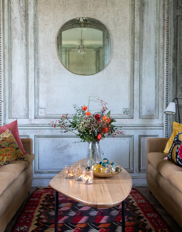 Grand miroir mural en laiton serti main Ame