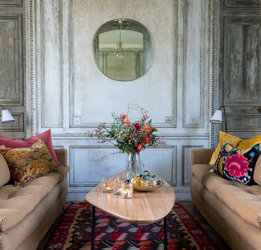 Grand miroir mural en laiton serti main Ame