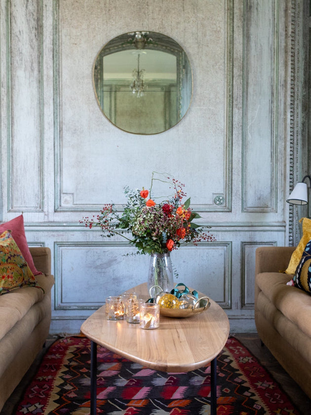 Grand miroir mural en laiton serti main Ame