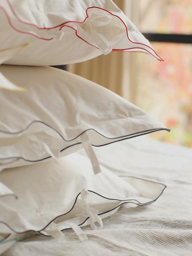 Set de 2 taies d'oreiller blanches Bora en percale de coton biologique 