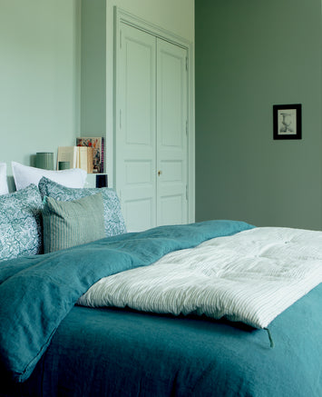courtepointe bleue bout de lit en coton Meli