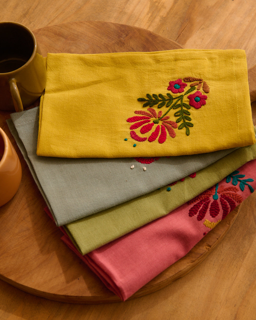 Set de 4 serviettes brodées Rosaly