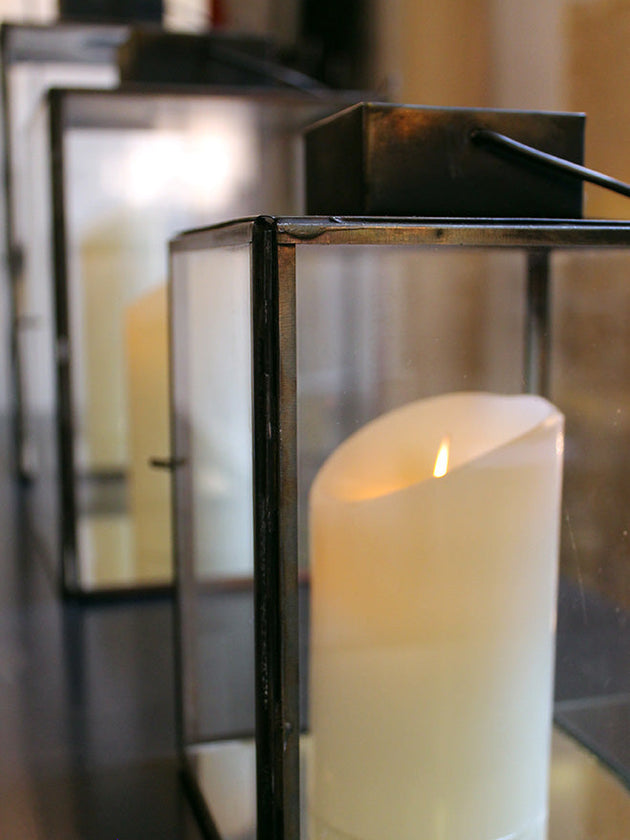 Lanterne en verre et acier noir Aladin