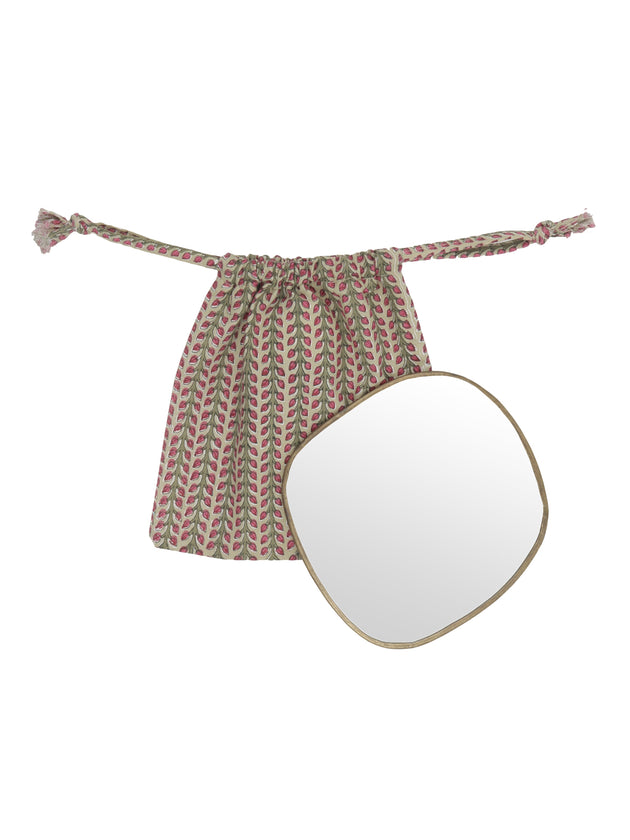 Mini miroir Ame en laiton et son pochon élégant