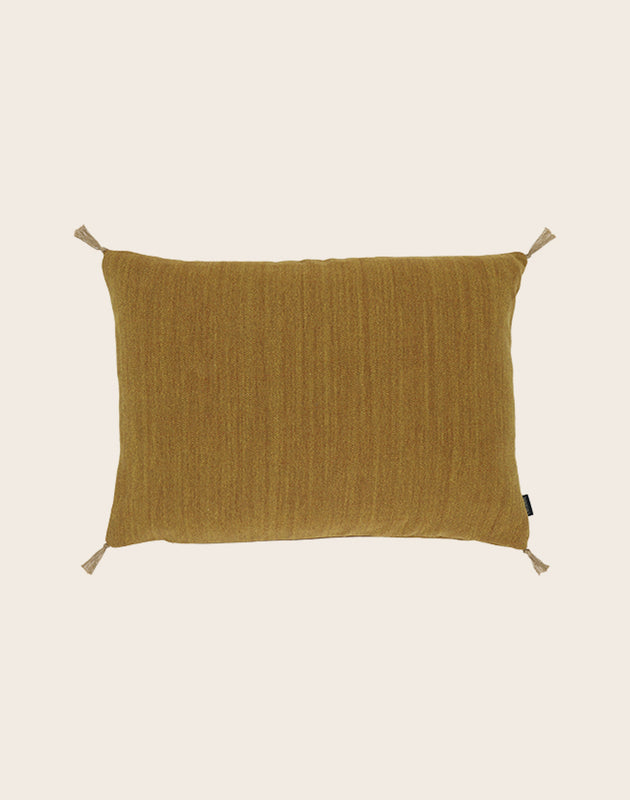 coussin déperlant pour l'extérieur Anatole avec pompons décoratifs couleur Moutarde