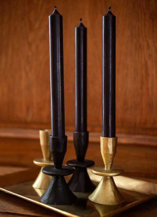 Bougeoirs Mai noirs et dorés avec chandelles noires