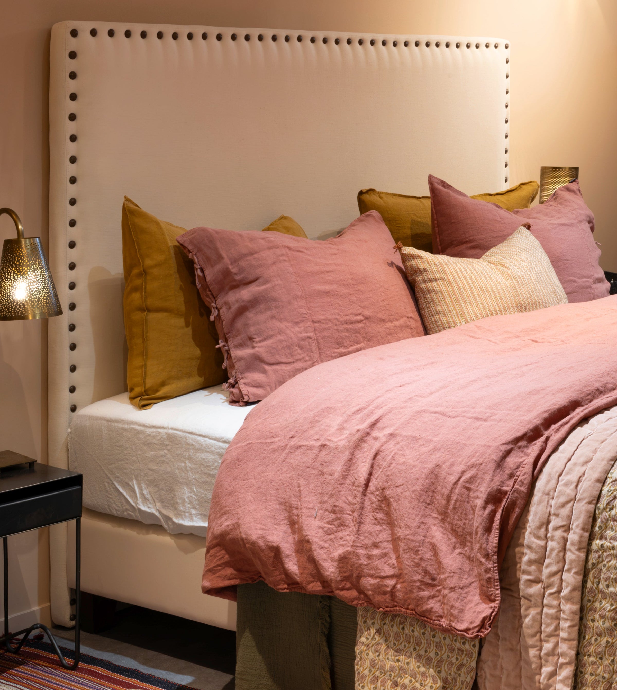 Drap housse Selena en lin lavé rose 