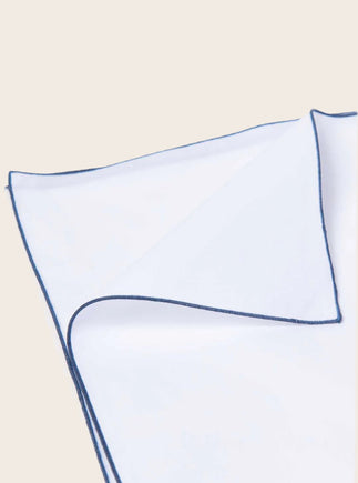 Linge de lit : drap blanc en percale de coton bio avec un liseré bleu
