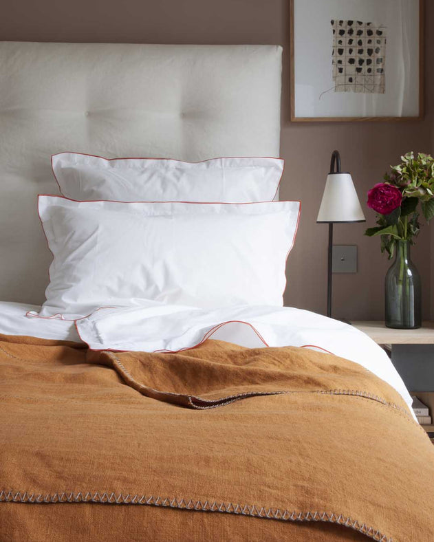Linge de lit : drap housse blanc en percale de coton bio blanc