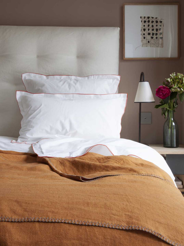 Linge de lit : drap housse blanc en percale de coton bio blanc