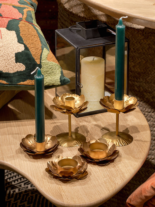 Ensemble de bougeoirs en métal doré en forme de fleur pour chandelles et lumignons