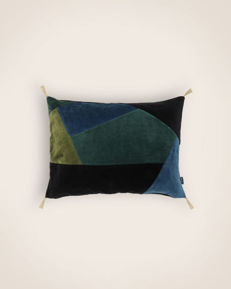 Housse de coussin en velours lavé Orion en patchwork.