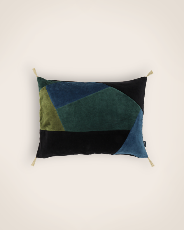 Housse de coussin en velours lavé Orion en patchwork.