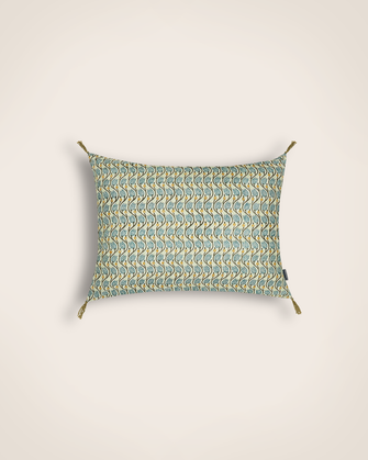 Housse de coussin Tullio Lac avec pompoms imprimés à la main
