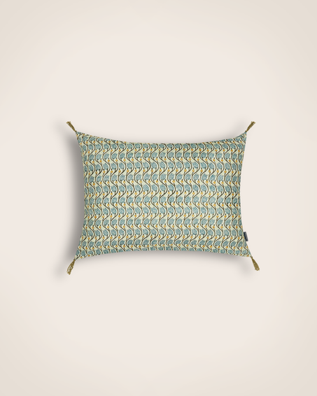 Housse de coussin Tullio Lac avec pompoms imprimés à la main