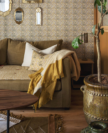 Plaid tissé à la main en laine et coton curcuma - Caravane