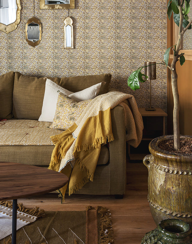 Plaid tissé à la main en laine et coton curcuma - Caravane