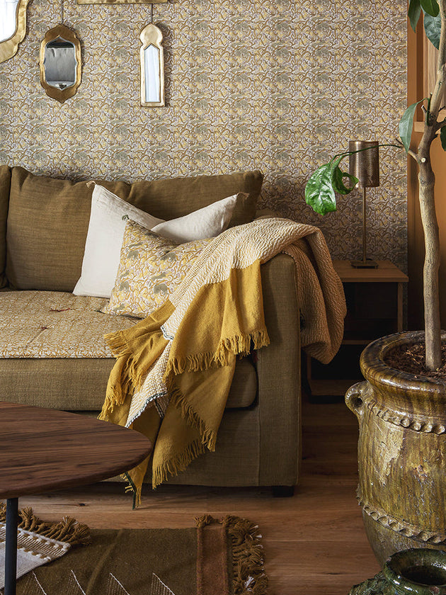 Plaid tissé à la main en laine et coton curcuma - Caravane