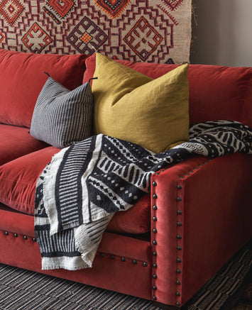 plaid noir et blanc à motifs pour canapé en laine, coton et lin