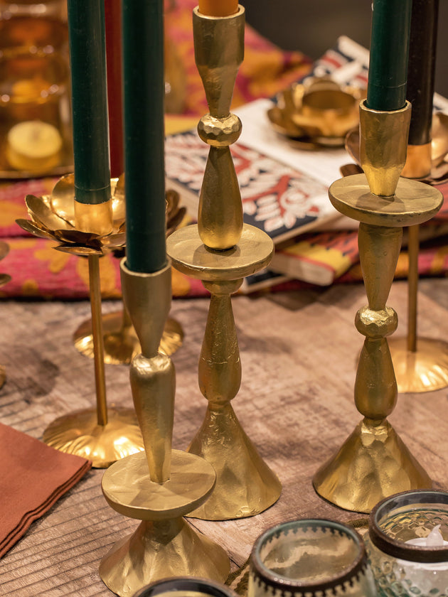 Set de 3 bougeoirs en fer martelé dorés Jya