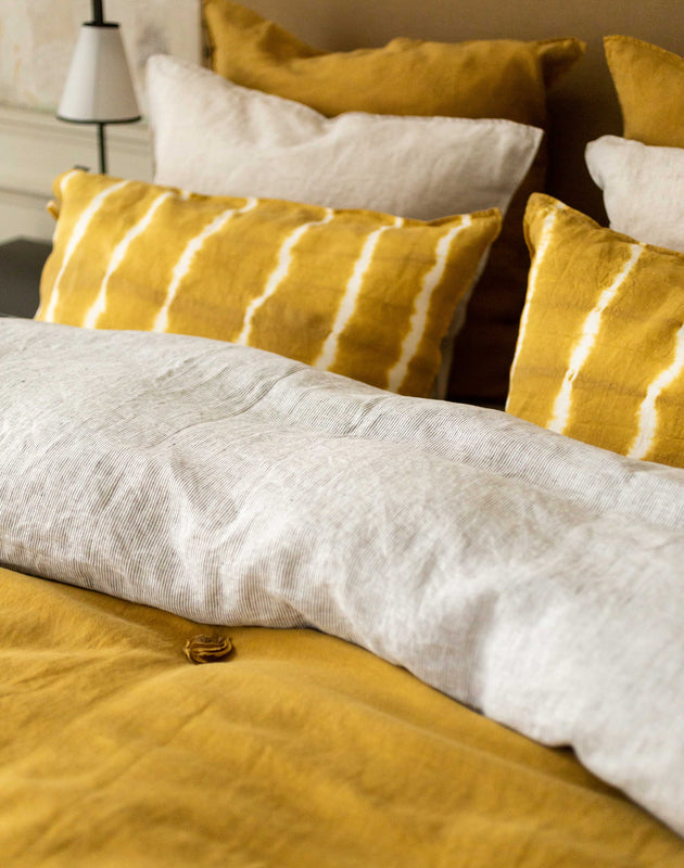 Linge de lit en lin jaune et blanc Caravane