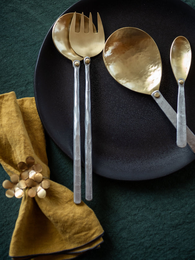 Grande cuillère à riz argentée et dorée