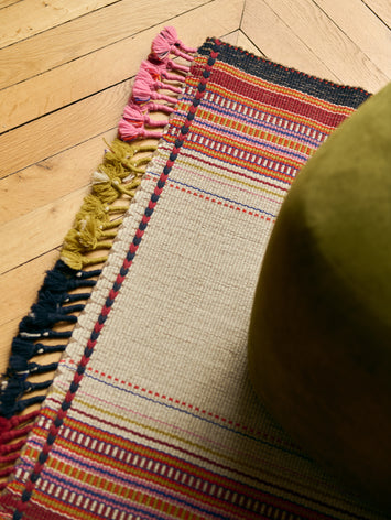 Tapis coloré en laine mérinos et kuchi Janga