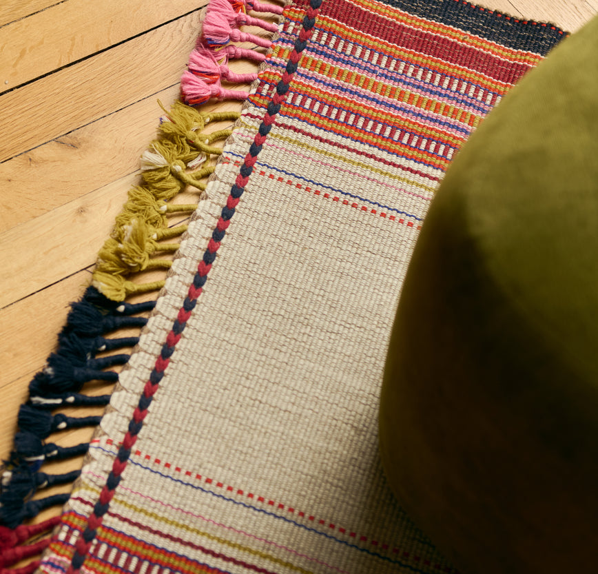 Tapis coloré en laine mérinos et kuchi Janga