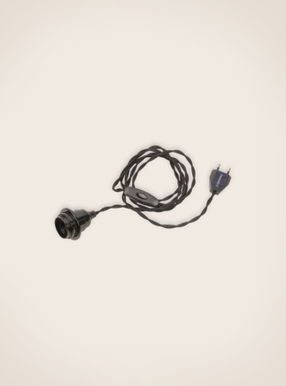 Electrification noire pour applique avec interrupteur et cable torsadé de 2m gainé de textile en coton noir