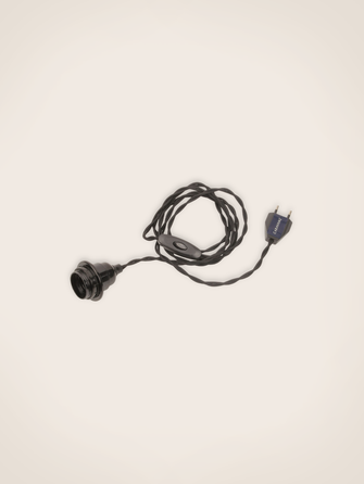 Electrification noire pour applique avec interrupteur et cable torsadé de 2m gainé de textile en coton noir