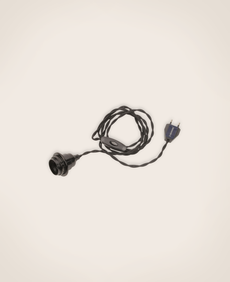 Electrification noire pour applique avec interrupteur et cable torsadé de 2m gainé de textile en coton noir