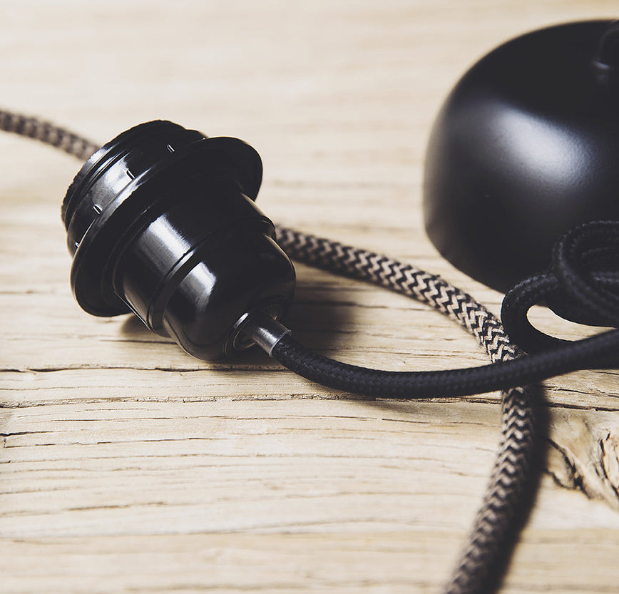 électrification pour suspension E27 avec câble de &m50 gainé de textile noir