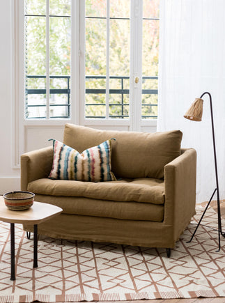 Housse de coussin rectangulaire en lin et jute à rayures Flusso