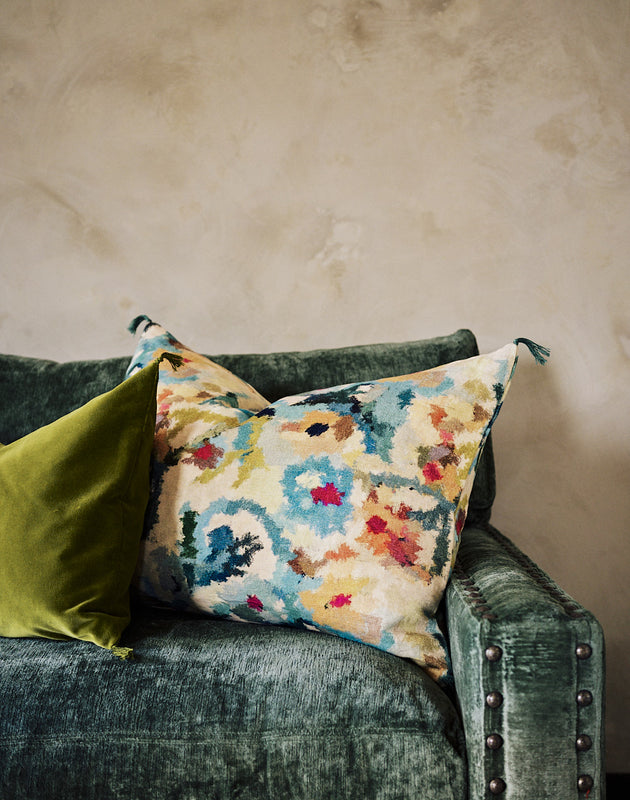 Housse de coussin imprimée en jute et lin Fiore