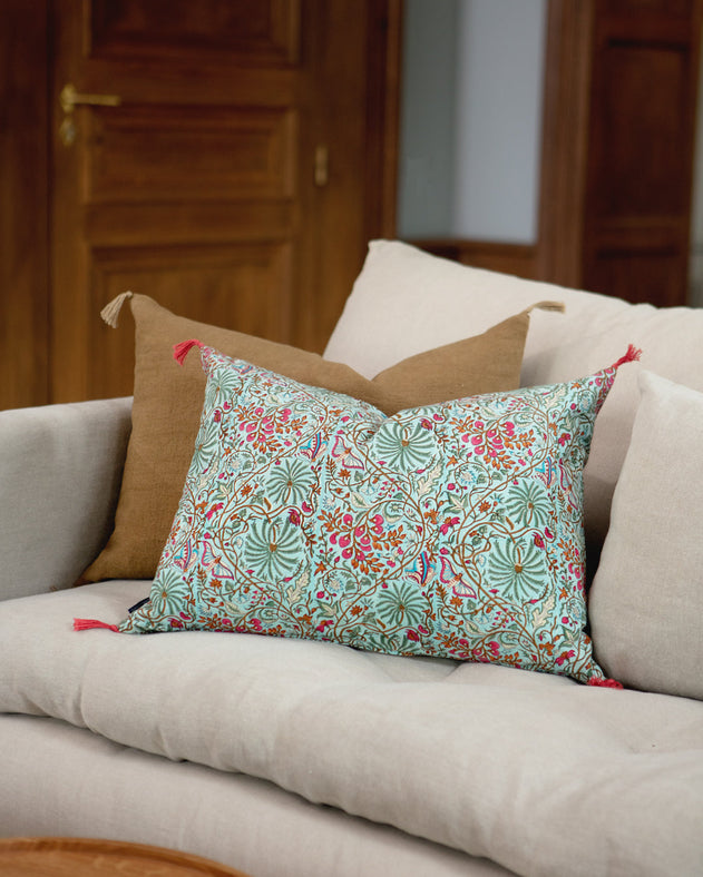 Housse de coussin Papilio Turquoise à motif floral