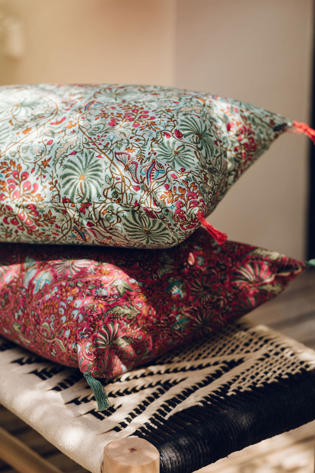 Housse de coussin en coton imprimé Papilio aux motifs fleuris