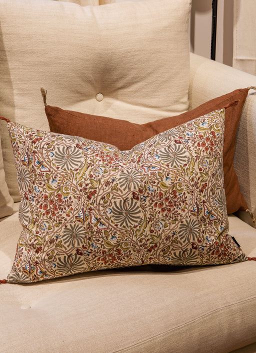 Grande housse de coussin en coton imprimée Papilio Ecru